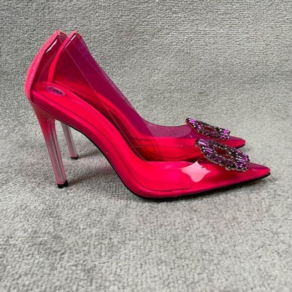NEW Good American Cinderella Hot Pink Embellished Pump Heels Women’s 8 - Picture 4 of 6